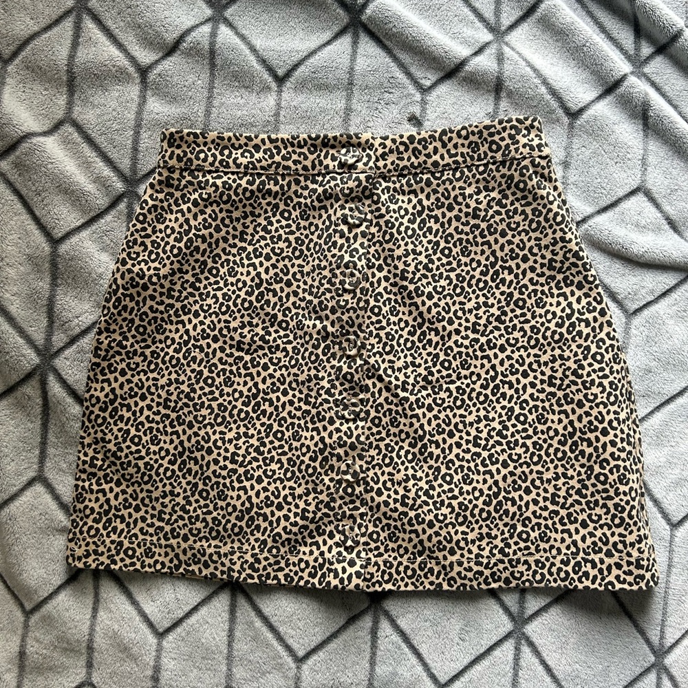 Leopard Print Mini Button Down Pencil Skirt